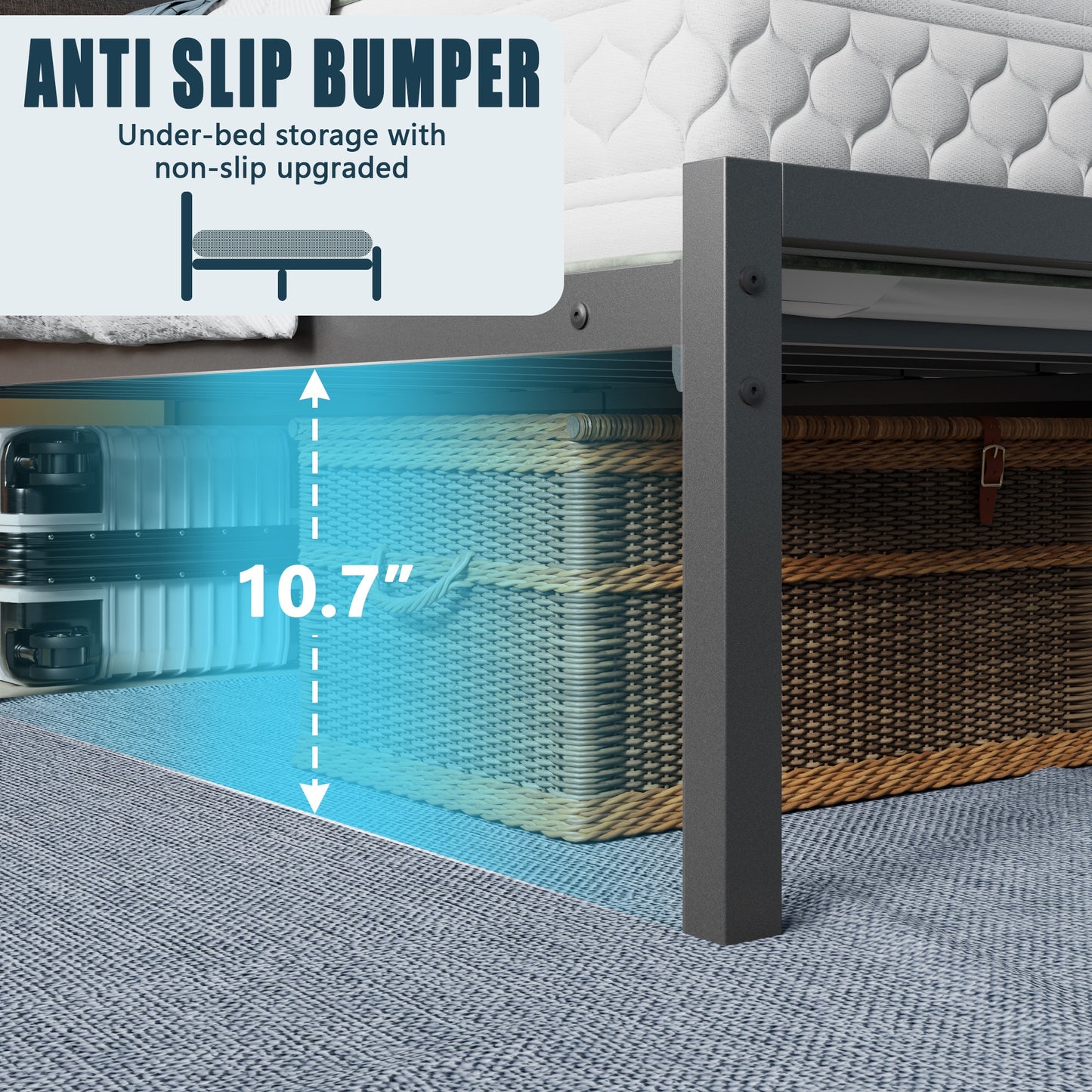 Tydimor Full Size Bed Frame with USB Charging Station, LED Lights & Upholstered Headboard & Shelf, Metal Black