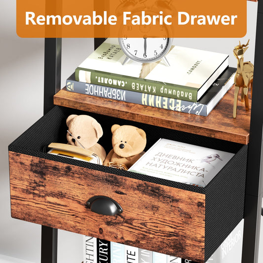 Tydimor 4-Tier 47.6"H Ladder Bookshelf with Removable Drawers Narrow Bookcase for Living Room,Rustic Brown