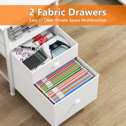 Satifur Computer Desk with Drawers & Monitor Stand, Office Desk for Dual Monitors, Adjustable Shelves, White