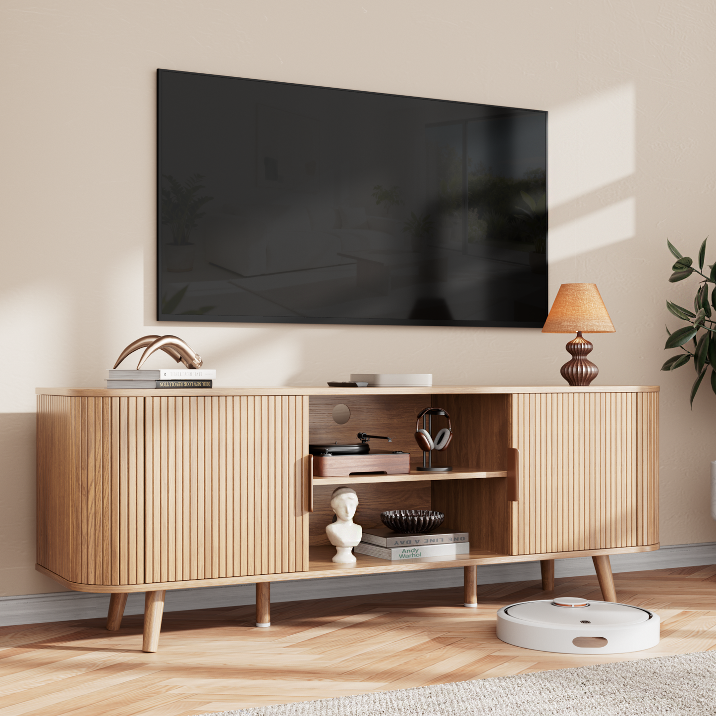 Tydimor TV Cabinet Stands for TVs up to 65", Entertainment Center with Storage Shelf, Media Console Table with Drawers for Living Room