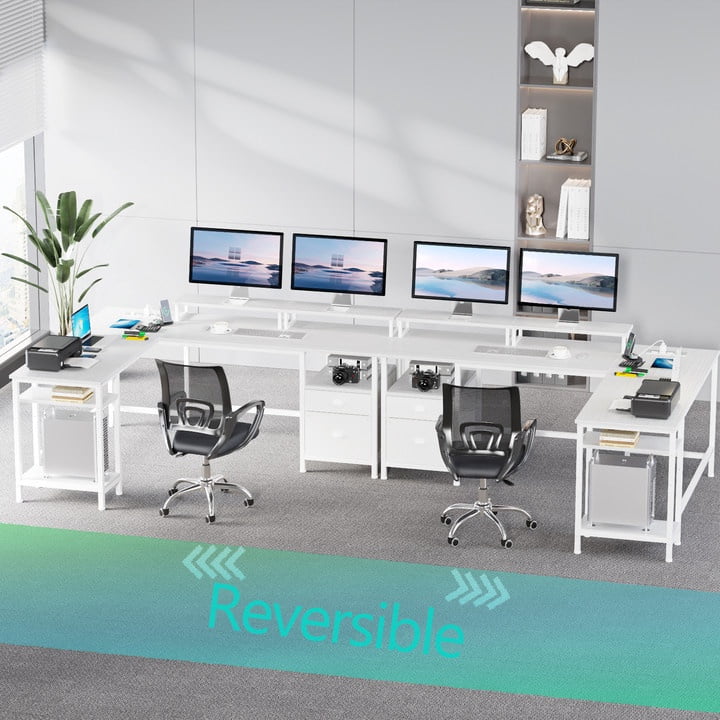 Satifur L-Shaped Computer Desk, Reversible Office Desk, Gaming Desk for Home, White
