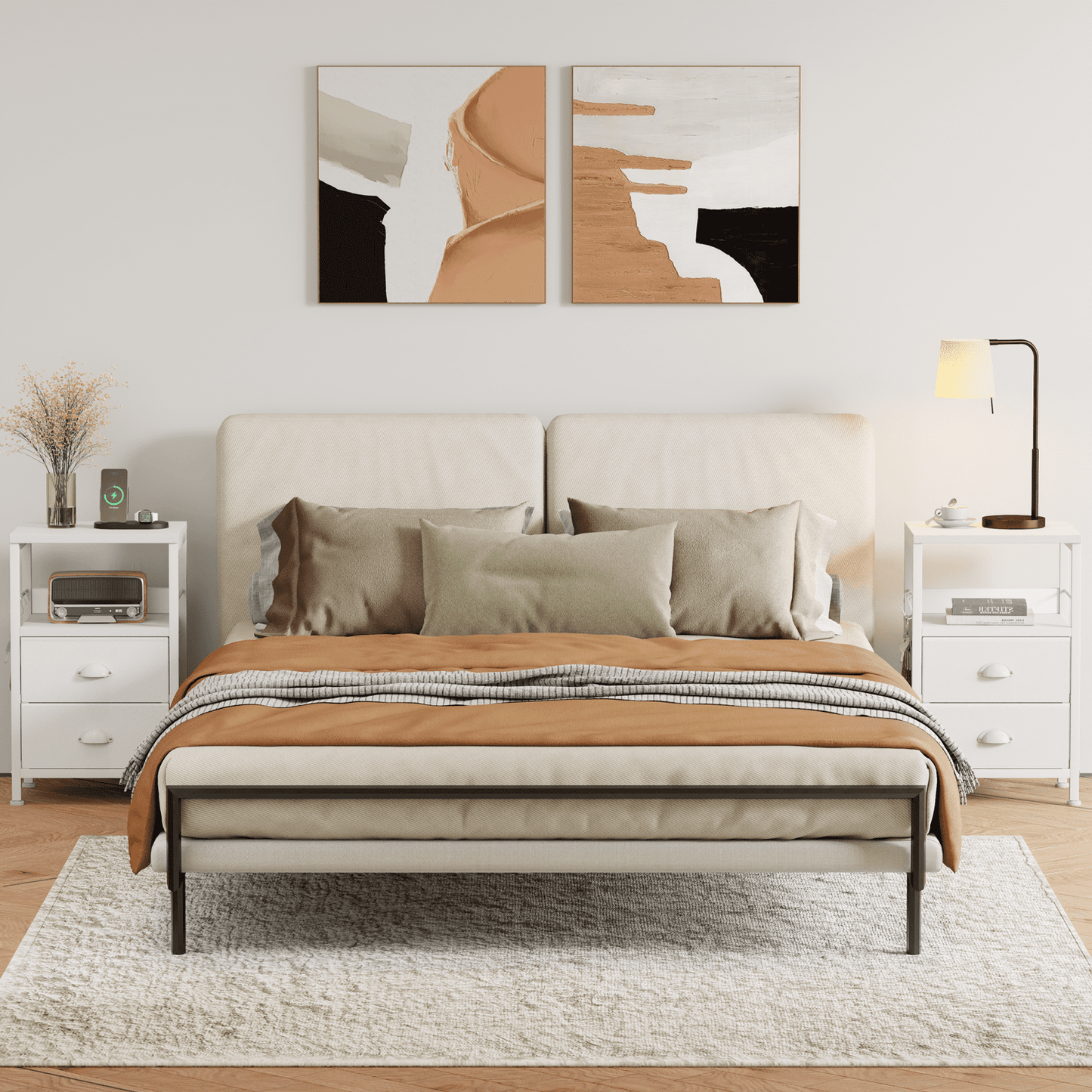 Satifur Nightstand with Drawers & Shelf,Set of 2 Bedside End Table for Bedroom,White