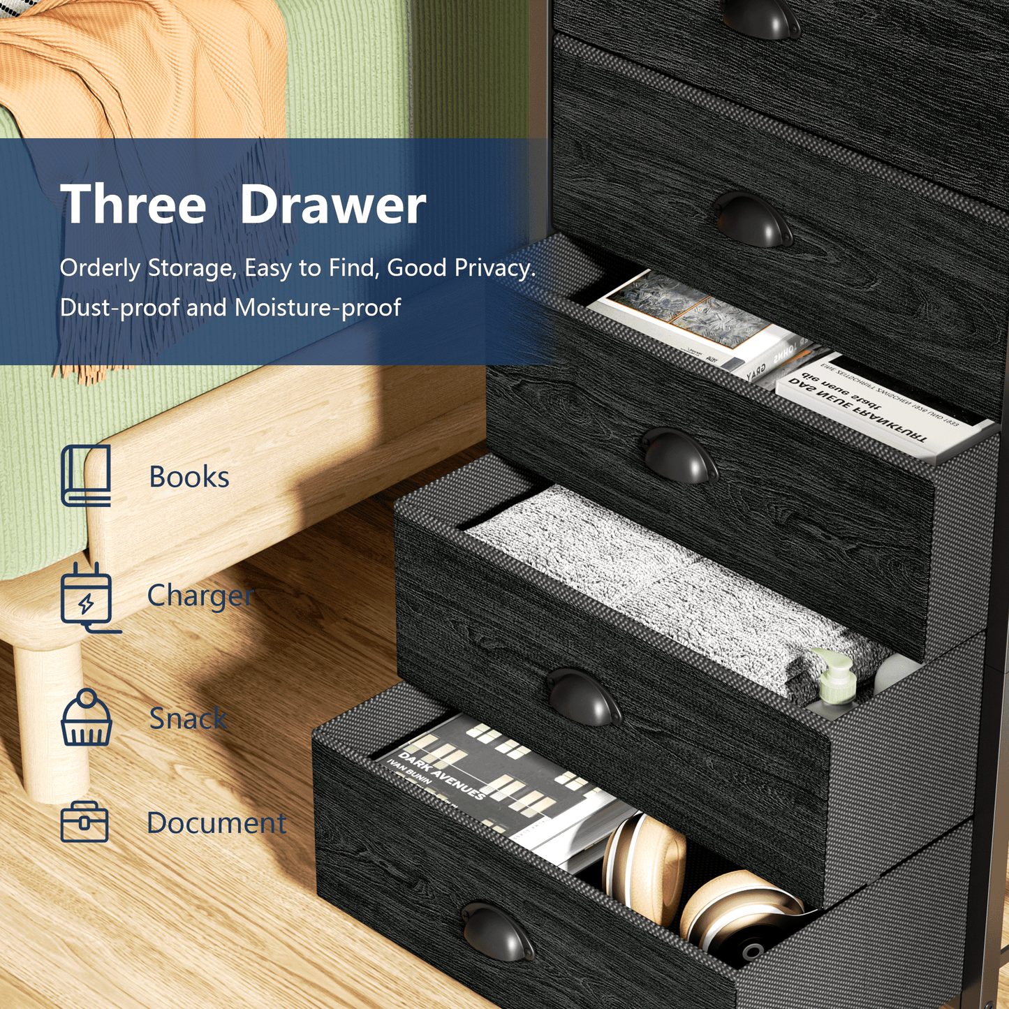TYDIMOR Fabric Dresser for Bedroom, 5 Drawer Chest of Drawers, Black, Ideal for Adults