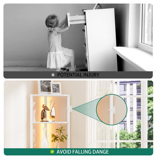 Satifur Corner Shelf Bookcase with LED Light Strip, 6-Tier Corner Bookshelf for Living Room,Bedroom,White