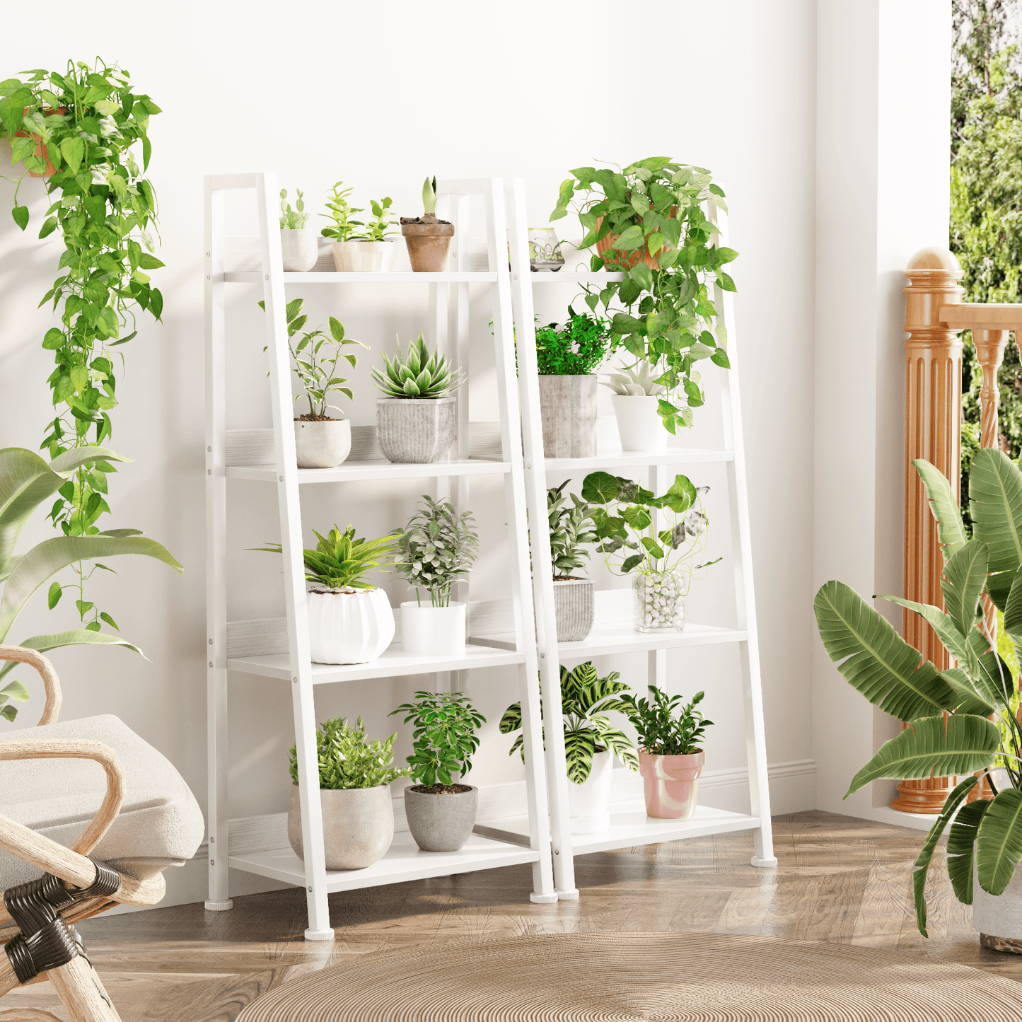 Tydimor 4-Tier Ladder Bookshelf With Drawer, Leaning Bookcase Storage Display Shelf, White