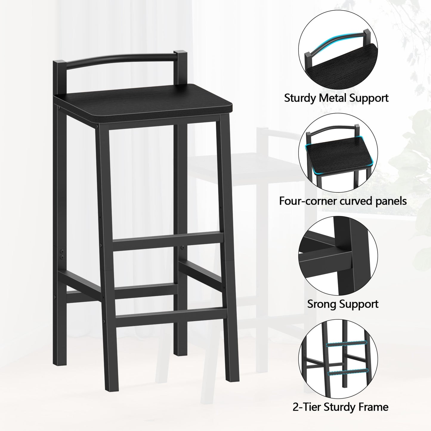 TYDIMOR Bar Stools, Set of 2 Bar Chairs, 24 Inch Saddle Stools, Kitchen Counter Stools with Footrests, Industrial Stools for Dining Room, Kitchen, Counter, Bar, Rustic Brown and Black