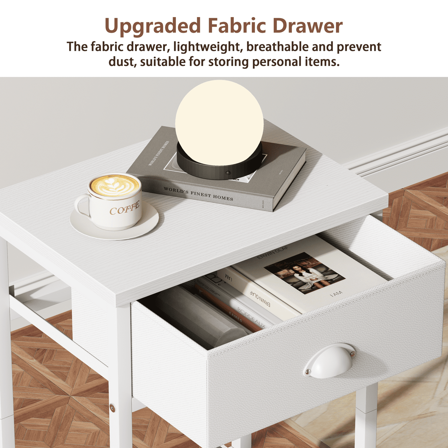 Satifur Set of 2 Nightstand for Bedroom,3-Tier End Table with Drawer,White