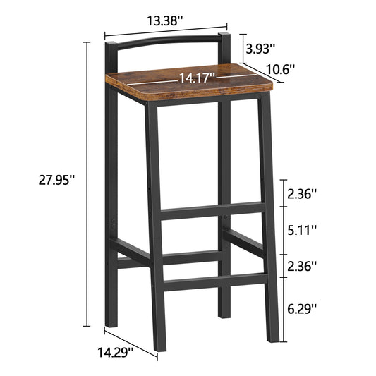 TYDIMOR Bar Stools, Set of 2 Bar Chairs, 24 Inch Saddle Stools, Kitchen Counter Stools with Footrests, Industrial Stools for Dining Room, Kitchen, Counter, Bar, Rustic Brown and Black