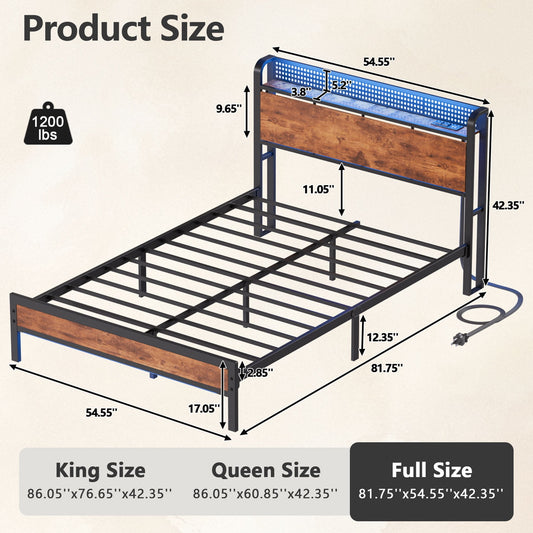 Satifur LED Bed Frame Full Size with 2 USB Ports and Outlets, Platform Metal Bed Frame£¬ No Box Spring Needed, Noise-Free