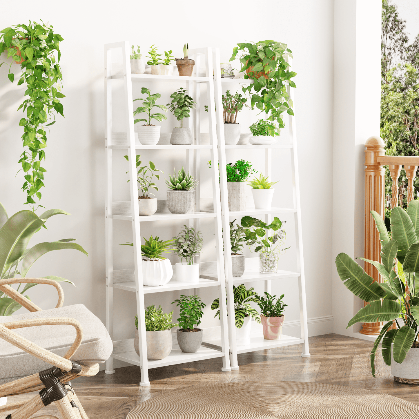 Tydimor 5-Tier Ladder Bookshelf With Drawer, Leaning Bookcase Storage Display Shelf, White
