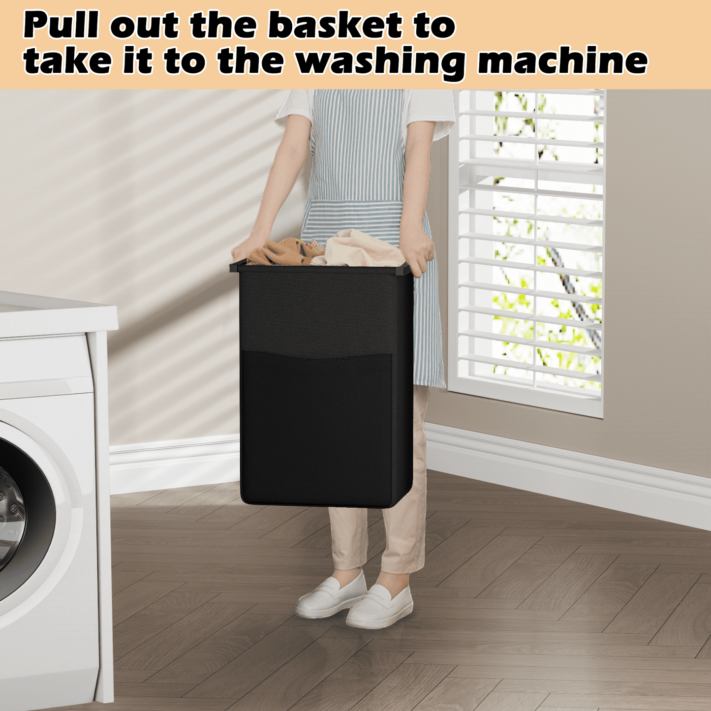Satifur Laundry Basket Hamper with Oxford Fabric Pull-Out Bag 2-Tier Shelf Hook for Laundry Room Bedroom Bathroom
