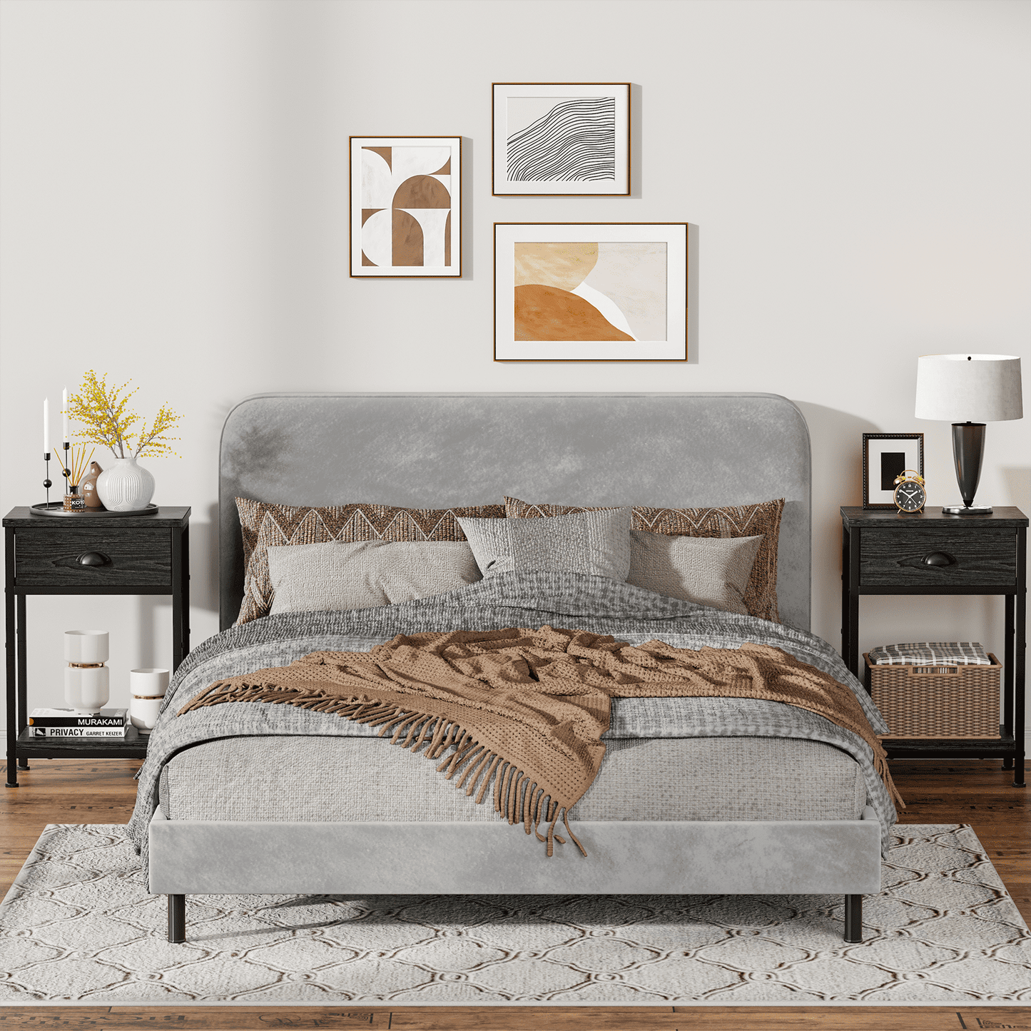 Satifur Nightstand for Bedroom,3-Tier End Table with Drawer,Black Oak Finish