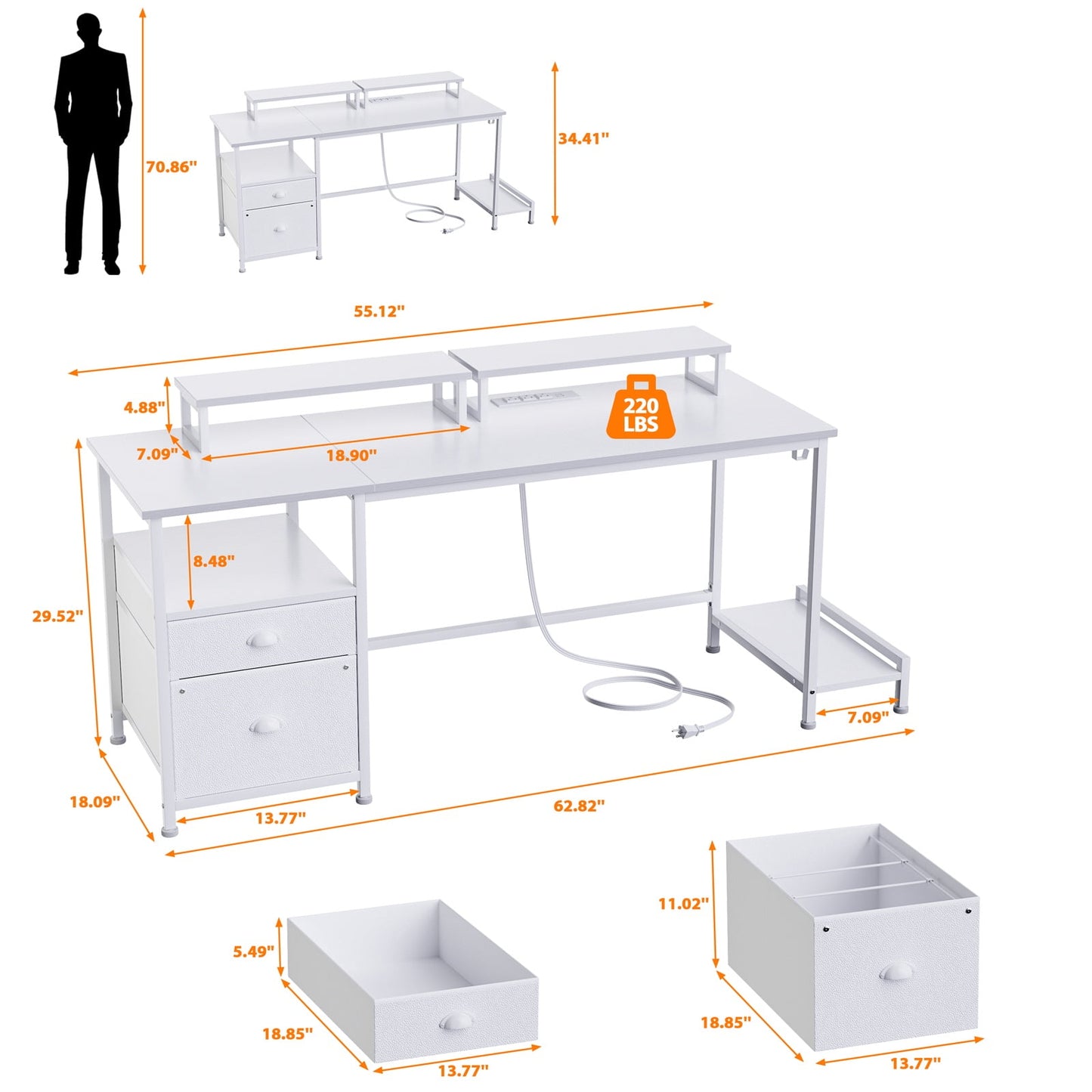 Hexmn Sturdy Laptop Table with Adjustable Shelves & File Cabinet for Home Office