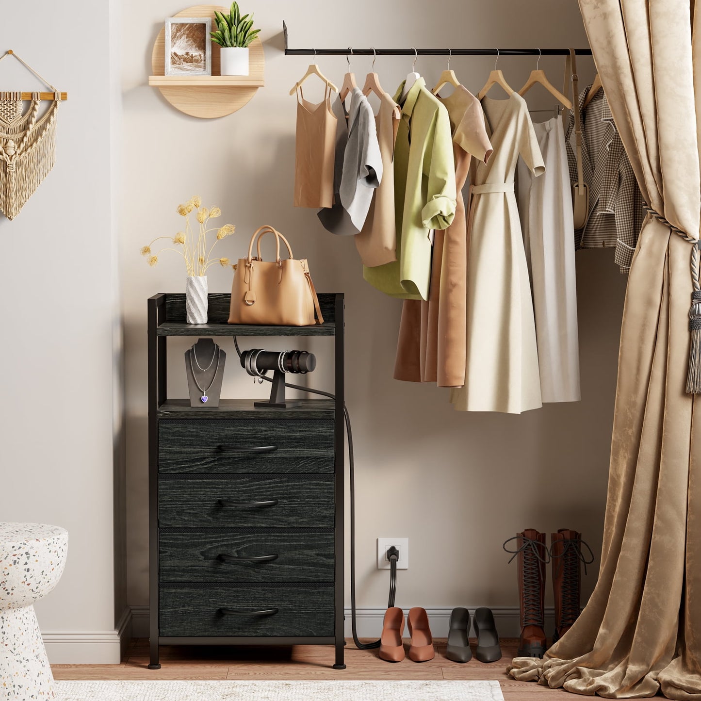 TYDIMOR 4 Drawers Vertical Dresser Bedroom Living Room Fabric Storage Tower Organizer, Black Oak