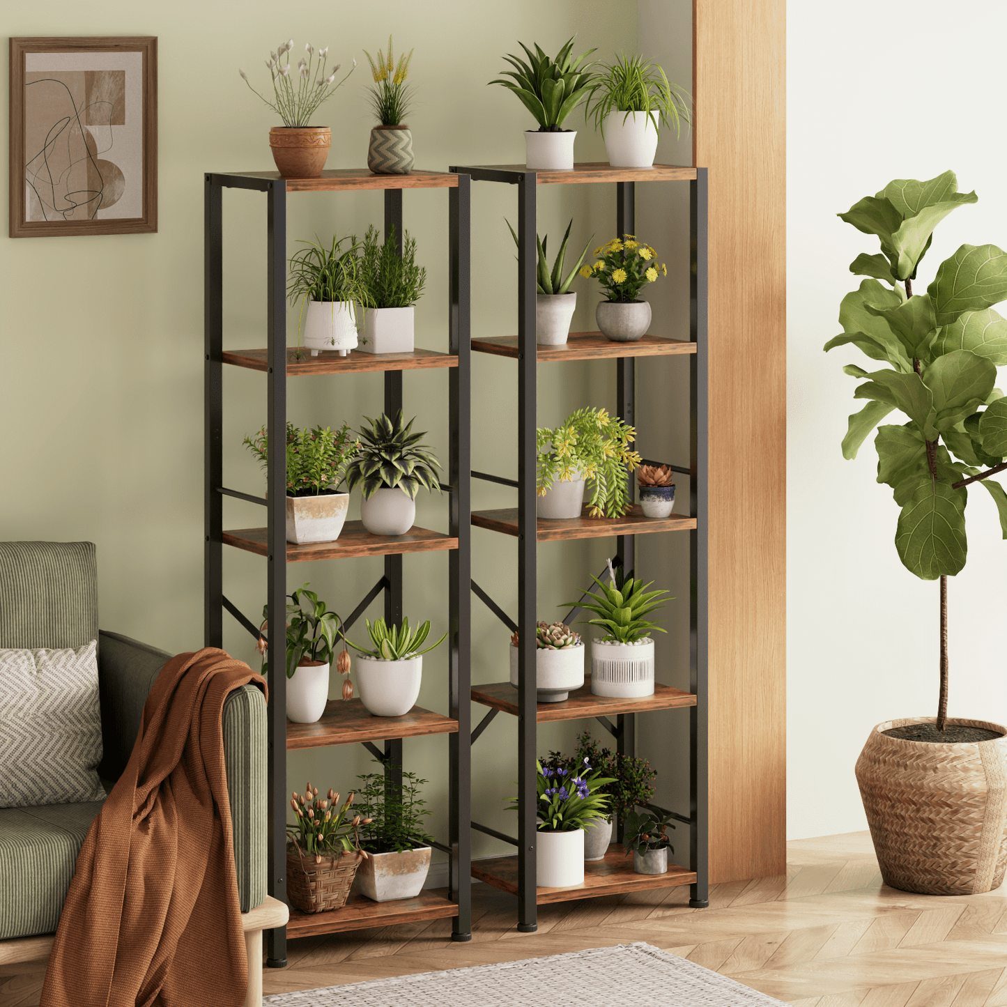 Satifur Bookshelf Bookcase Organizer with 5 Shelves for Living Room Bedroom Kitchen Garage,Rustic Brown