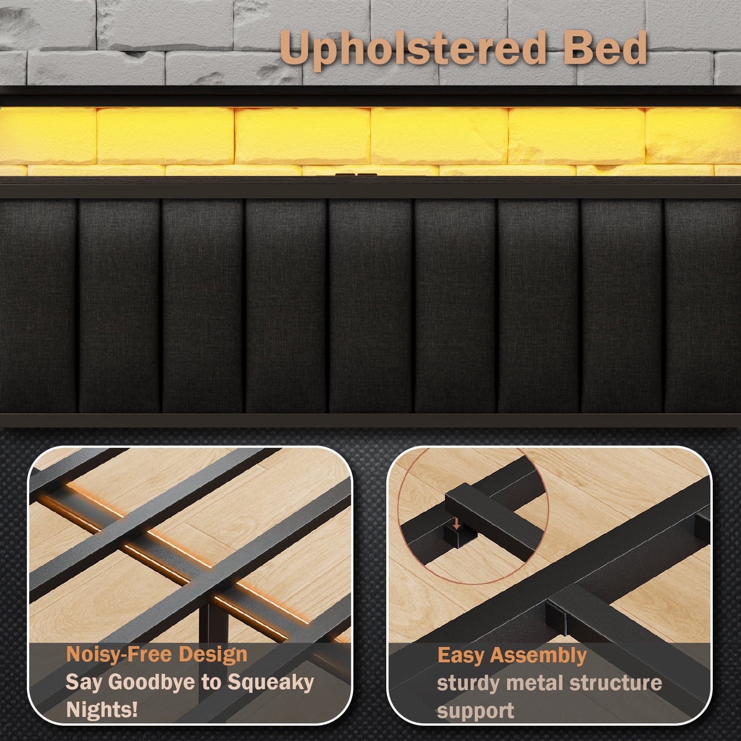 Satifur Full Bed Frame with Upholstered Headboard, Steel Slats Support, No Box Spring Needed