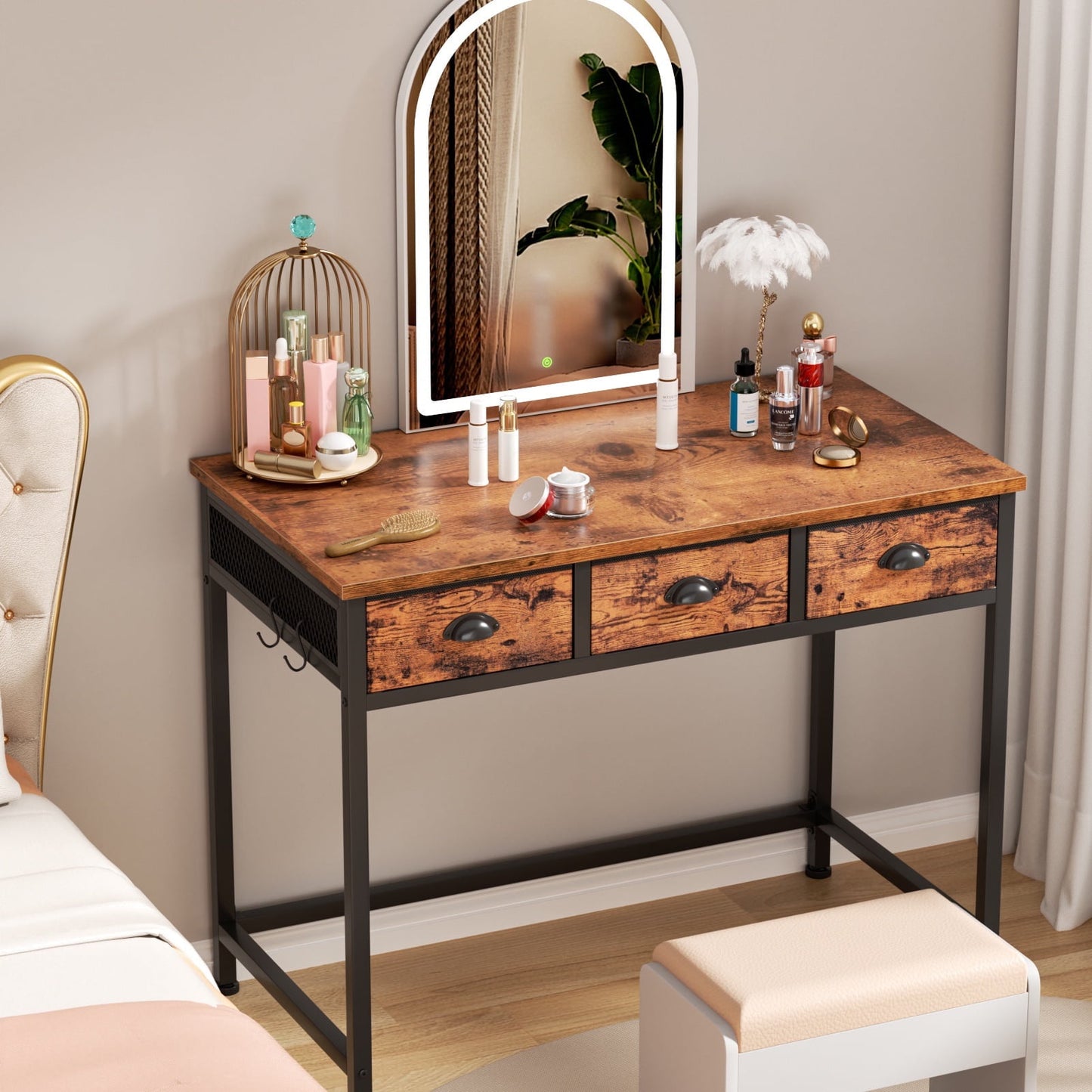 Hexmn Computer Writing Desk,Modern Simple Style for Living Room,Rustic Brown