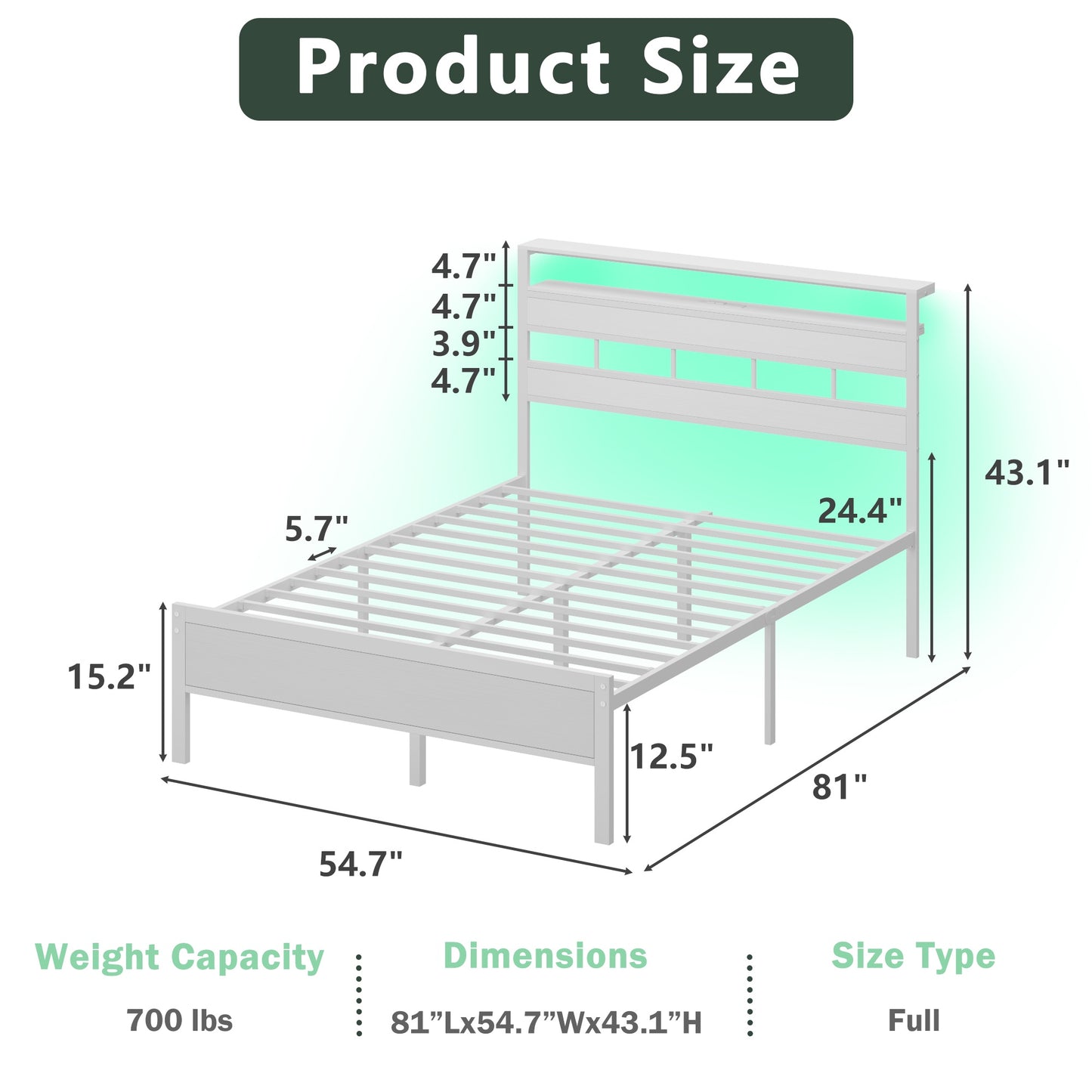 Tydimor Full Bed Frames with Wood Headboard & 2-Tier Storage Shelves, Full Size Platform Bed with Charging Station and LED Lights, No Box Spring Needed, White