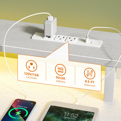 Satifur Computer Desk with 4 Drawers, 60 Inch Reversible Desk with Led Lights & Power Outlet, Home Office Desk with File Drawer & Monitor Stand, White