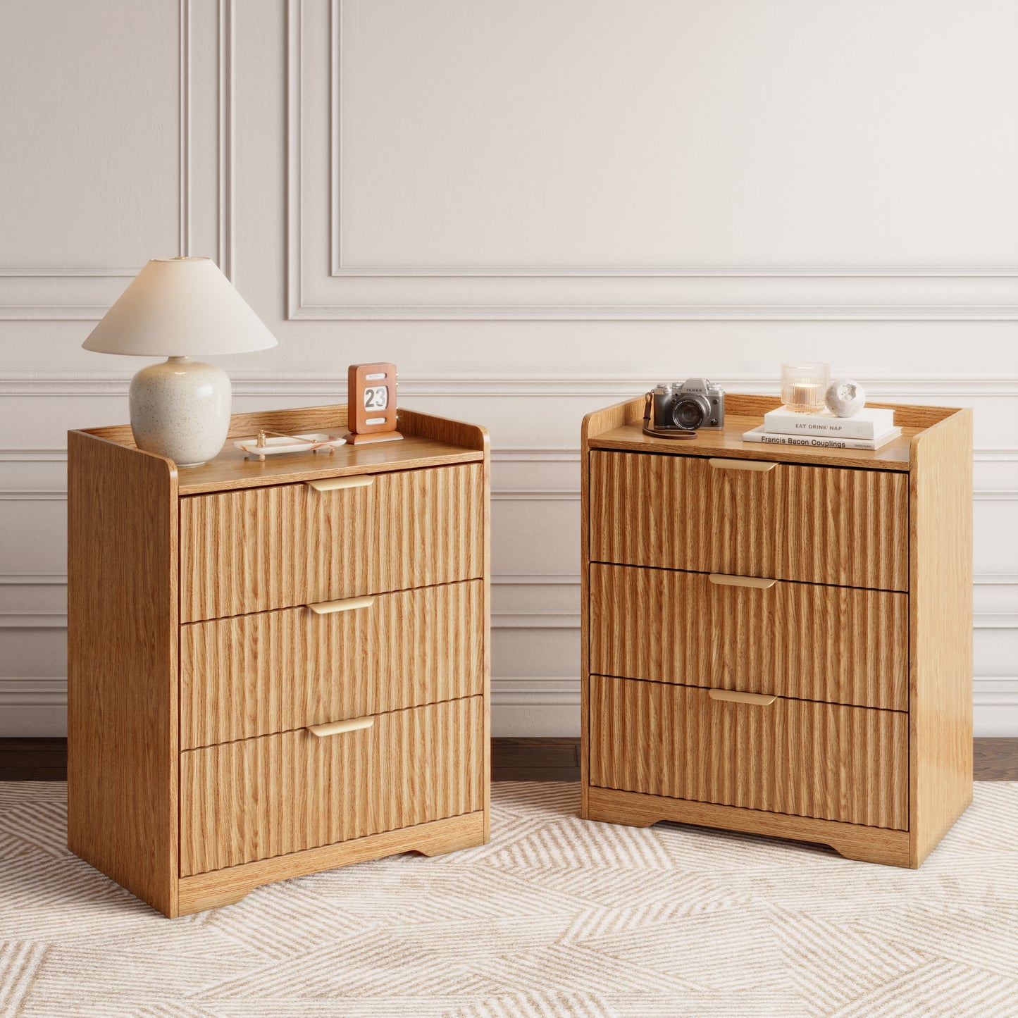 Tydimor Modern Nightstand with 3 Wooden Drawers, Bedside Table for Living Room, Wooden Finish