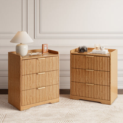 Tydimor Modern Nightstand with 3 Wooden Drawers, Bedside Table for Living Room, Wooden Finish,Set of two