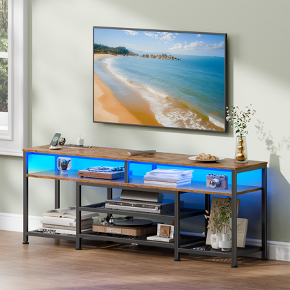 Tydimor Modern TV Stand for TVs up to 60", Media Console with Storage for Living Room, LED Entertainment Center with Outlets, Rustic Brown