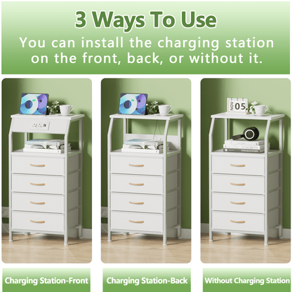 TYDIMOR Small Dresser for Bedroom, 4 Drawer with Charging Station, White, Ideal for Adults
