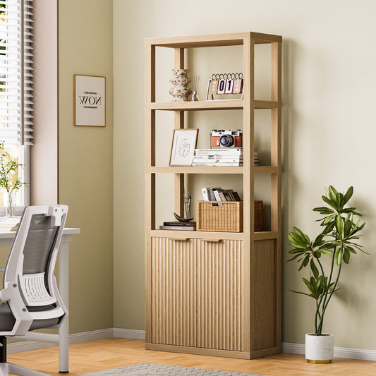 Satifur Bookshelf and Bookcase with Door, Floor Standing 5-Tier Shelf Display Storage Shelves, Tall Bookcases for Home Office, Living Room