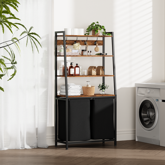 Satifur Laundry Basket Hamper Clothes Hamper with Oxford Fabric Pull-Out Bag 2-Tier Shelf