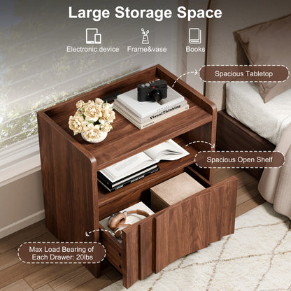 Satifur Set of 2 Nightstands with Charging Station, 1‑Drawer Bedside Tables with Open Storage Shelf, Built‑in 2 AC Outlets USB‑A & Type‑C Power Station, CARB P2 MDF End Tables for Bedroom Living Room