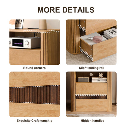 Satifur Wooden Nightstand Set of 2 with Charging Station, 2 Drawers Bedside Table, Storage End Table for Bedroom Living Room, Natural Wood