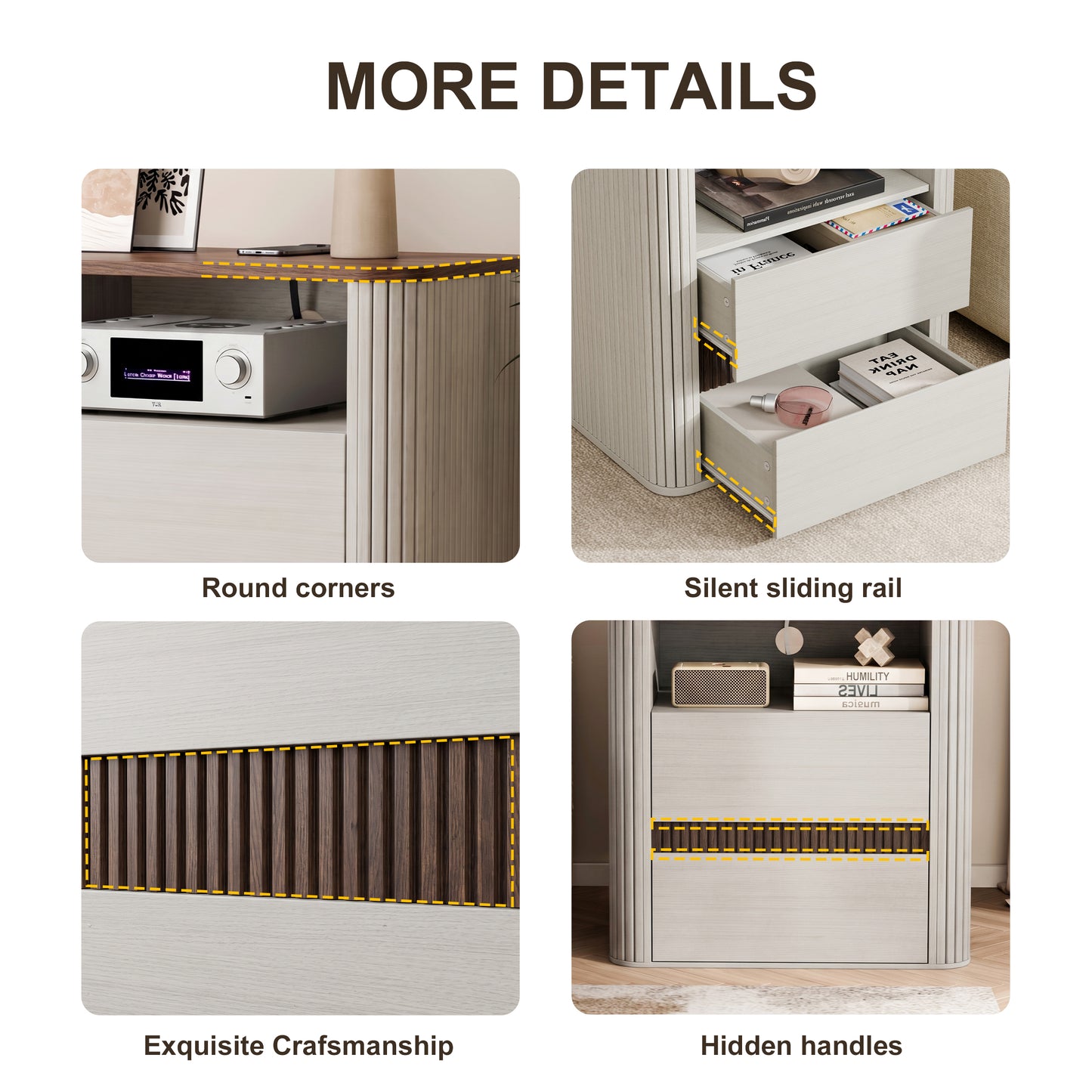 Satifur Wooden Nightstand Set of 2 with Charging Station, 2 Drawers Bedside Table, Storage End Table for Bedroom Living Room, Off-White