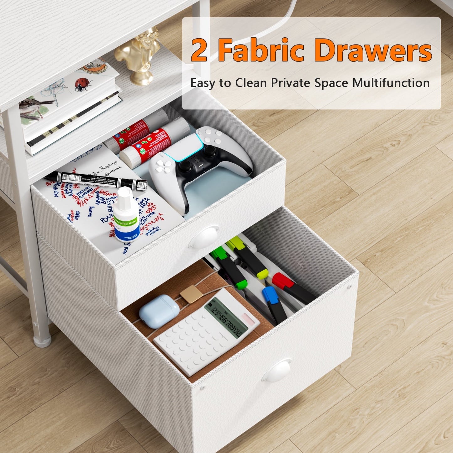 Hexmn Corner Desk with Outlets & Adjustable Shelves for Office Writing,White