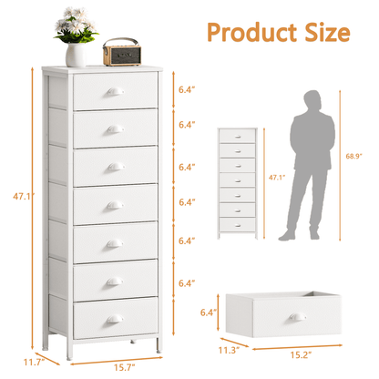 Tydimor 7-Drawer Tall Dresser Bedside Fabric Nightstand with Storage,White
