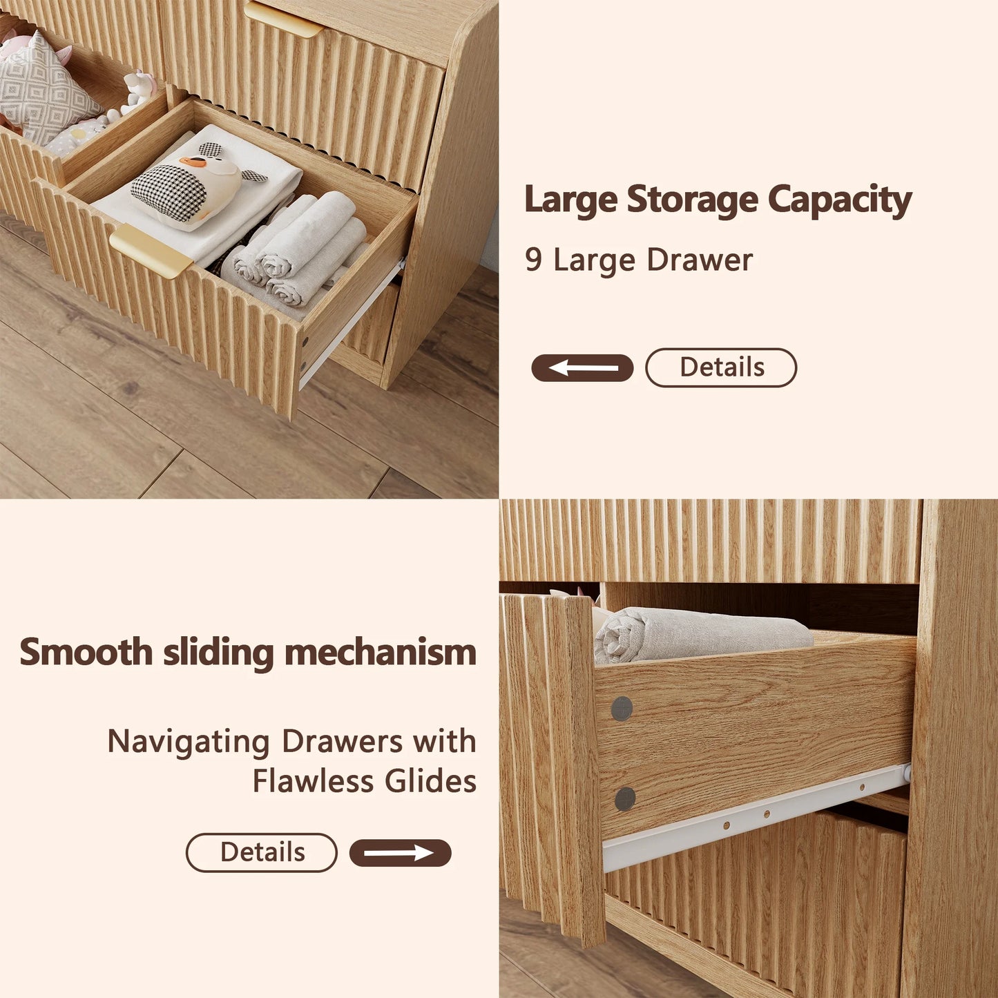 Tydimor Dressers for Bedroom 6 Drawers, Wide Chest of Drawers Storage Organizer, Wooden Cabinet with Anti-Tip Safety for Living Room, Hallway