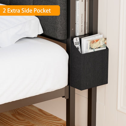 Hexmn Queen Size Bedroom Furniture Sets with Upholstered Storage Headboard & Outlets, LED Lights Standard Bed con Cajones, Niose Free