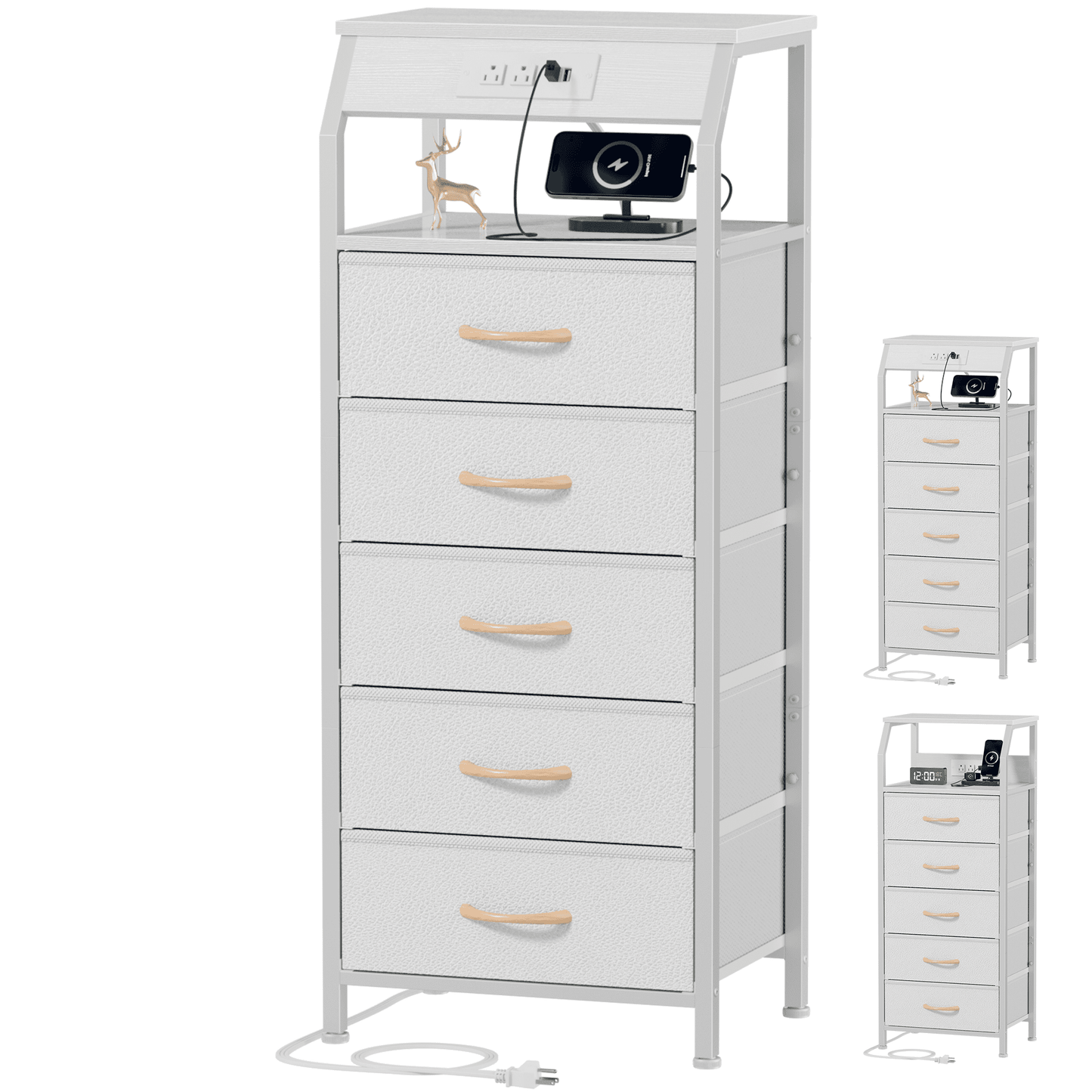 TYDIMOR Tall Dresser for Bedroom, 5 Drawer with Charging Station, White, Ideal for Adults