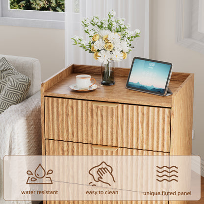 Tydimor Modern Nightstand with 3 Wooden Drawers, Bedside Table for Living Room, Wooden Finish,Set of two
