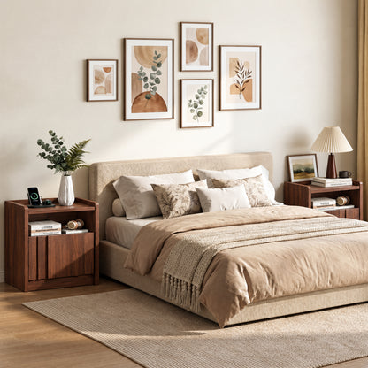 Satifur Set of 2 Nightstands with Charging Station, 1‑Drawer Bedside Tables with Open Storage Shelf, Built‑in 2 AC Outlets USB‑A & Type‑C Power Station, CARB P2 MDF End Tables for Bedroom Living Room