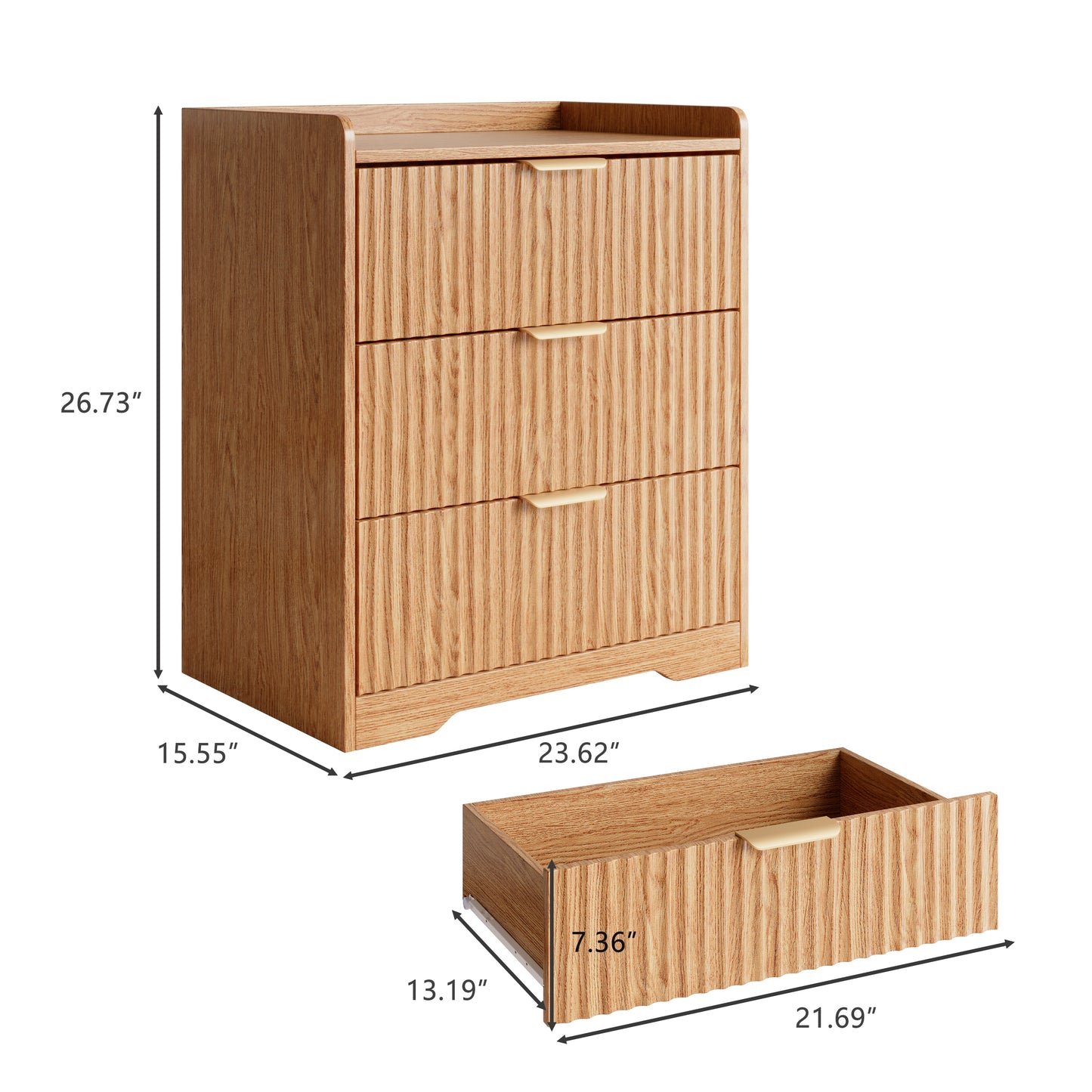 Tydimor Modern Nightstand with 3 Wooden Drawers, Bedside Table for Living Room, Wooden Finish