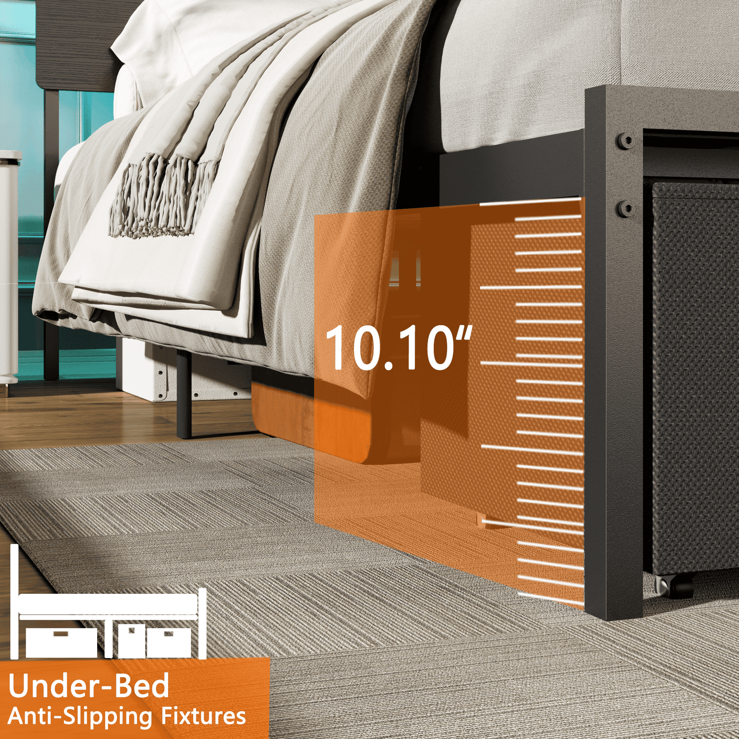 Tydimor King Size Bed Frame with 3 Drawers & LED Lights & Charging Station, Beds with Headboard & 10.10" Under Bed Storage, No Box Spring Needed, Easy Assembly, Black