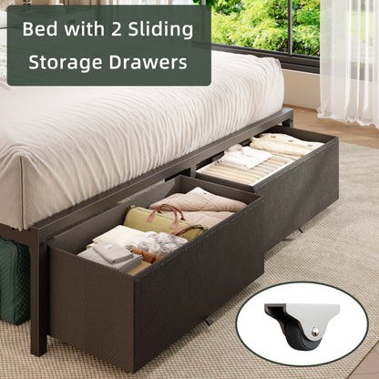Satifur LED Queen Bed Frame with Storage Headboard and Drawers,Heavy Duty Platform Bed with Charging Station, No Box Spring Needed