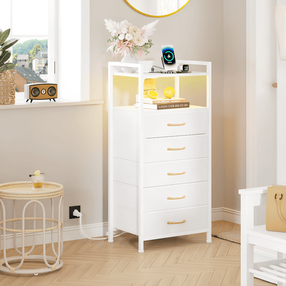 TYDIMOR Tall Dresser for Bedroom, 5 Drawer with Charging Station, Black, Ideal for Adults