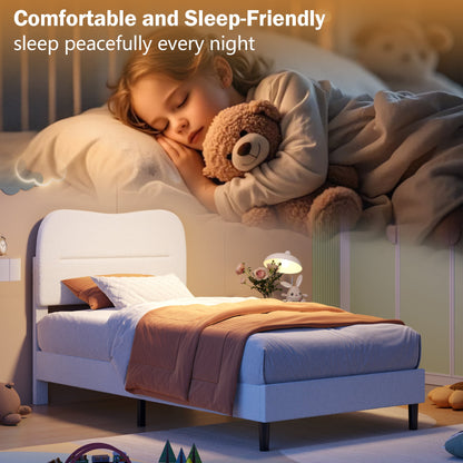 Tydimor Twin Bed Frame with Teddy Velvet Soft Curved Headboard, Platform Bed Easy Assembly, Noise-Free, White
