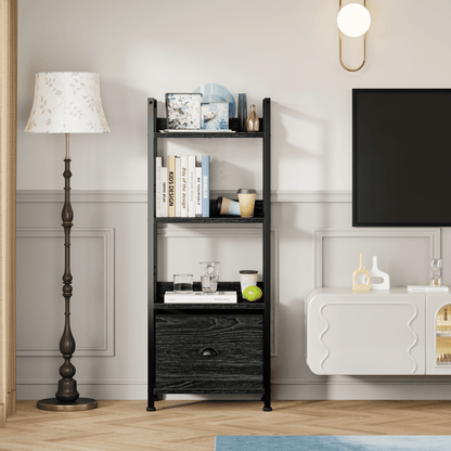 Satifur 4 Tier Ladder Bookcase with Removable Drawer Tall Standing Bookshelf,White