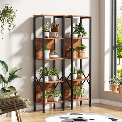 Satifur Bookshelf with 2 Large Backboards, Narrow Bookcase for Space Saving, Industrial Bookshelf with 5 Shelves for Office,Bathroom,Bedroom,Rustic Finish