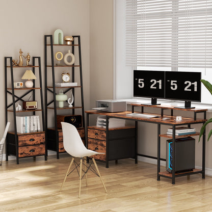 Hexmn Rustic Brown Ergonomic Computer Desk with Fabric Storage & Customizable Layout