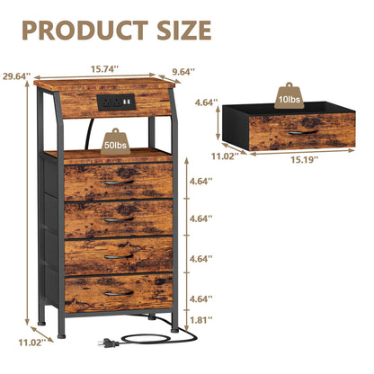 TYDIMOR Small Dresser for Bedroom, 4 Drawer with Charging Station, Brown, Ideal for Adults