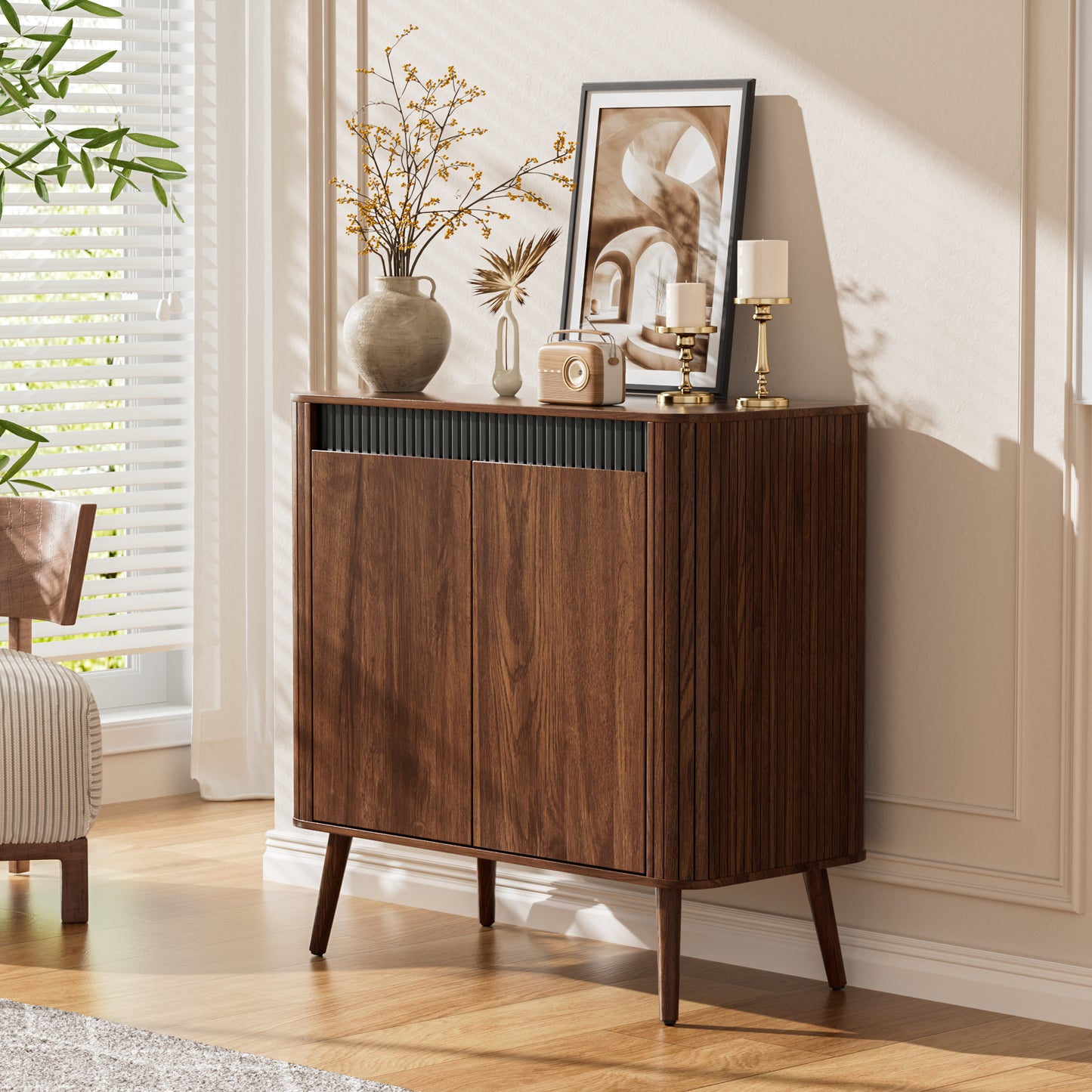 Satifur Sideboard Buffet Cabinet 31.5" Storage Cabinet with Handless Doors, Adjustable Shelves for Kitchen, Living Room, Hallway, Entryway