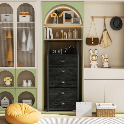 TYDIMOR Fabric Dresser for Bedroom, 5 Drawer Chest of Drawers, Black, Ideal for Adults